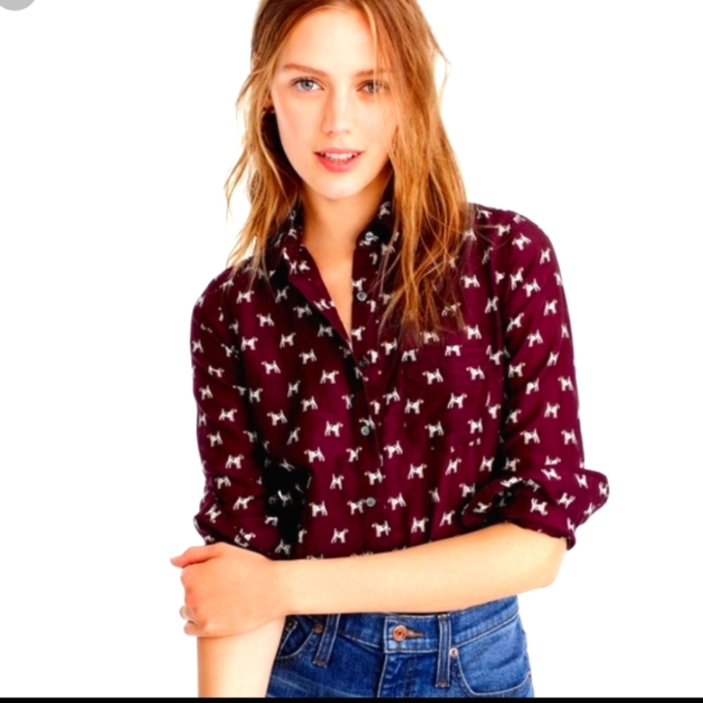 J. Crew Terrier Dog Print Popover Top